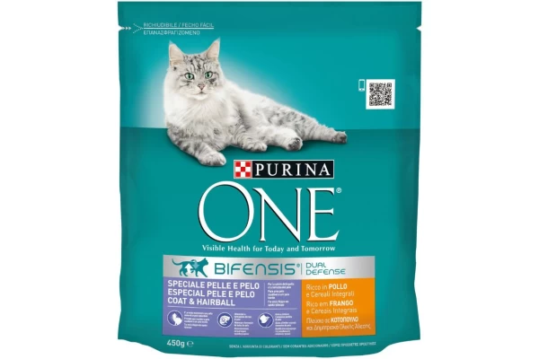Purina ONE COAT & HAIRBALL Κοτόπουλο & Δημητριακά Ολικής Άλεσης 450gr