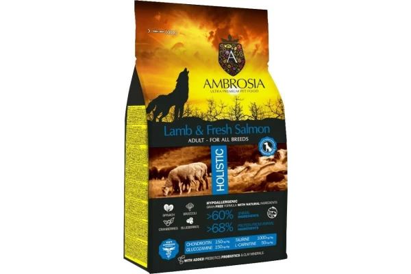 Ambrosia Lamb & Fresh Salmon Adult All Breeds 12kg Ξηρά Τροφή χωρίς Σιτηρά για Ενήλικους Σκύλους με Αρνί και Σολομό