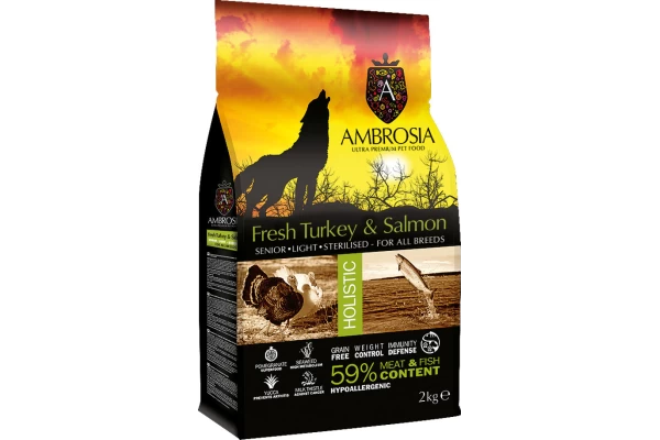 Ambrosia Senior Grain Free Light Salmon & Fresh Turkey 12kg Ξηρά Τροφή Διαίτης για Ηλικιωμένους Στειρωμένους Σκύλους με Γαλοπούλα και Σολομό