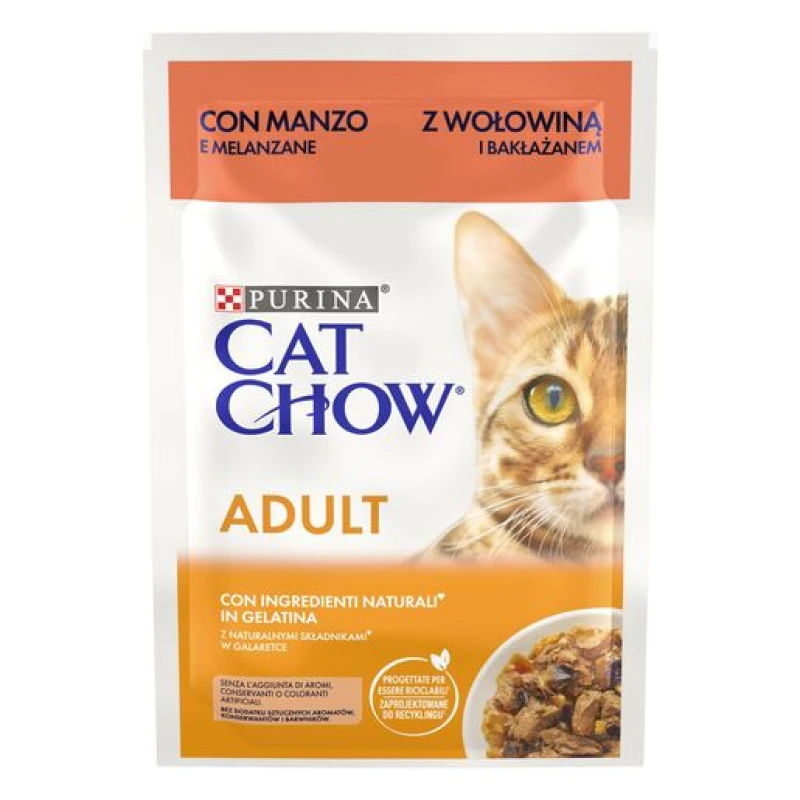CAT CHOW ADULT Bοδινό & Μελιτζάνες σε Ζελέ 85g