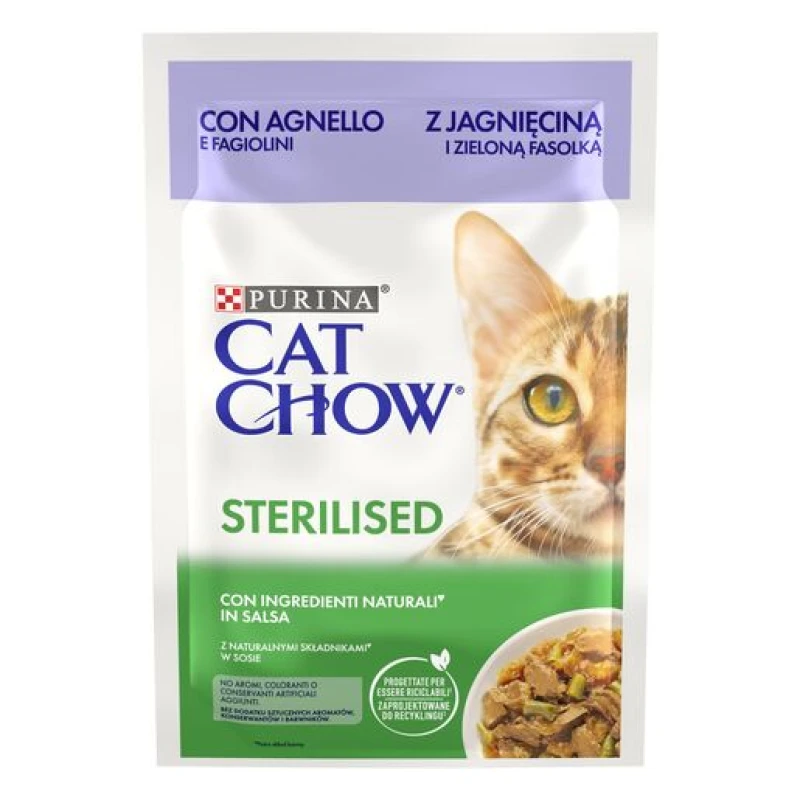 CAT CHOW ADULT STERILISED Αρνί & Πράσινα Φασολάκια σε Ζελέ 85g