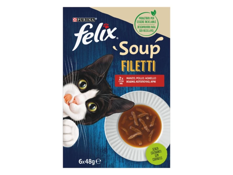 FELIX Soups Fillet  Πολυσυσκευασία με Βοδινό, Κοτόπουλο και Αρνί 6x48g