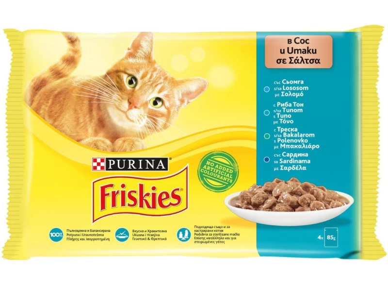 Friskies® για ενήλικες γάτες με Θαλασσινά σε σάλτσα - πολυσυσκευασία 4x85g