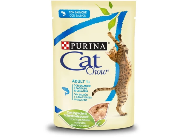 CAT CHOW ADULT Σολομό & Πράσινα Φασολάκια σε Ζελέ 85g