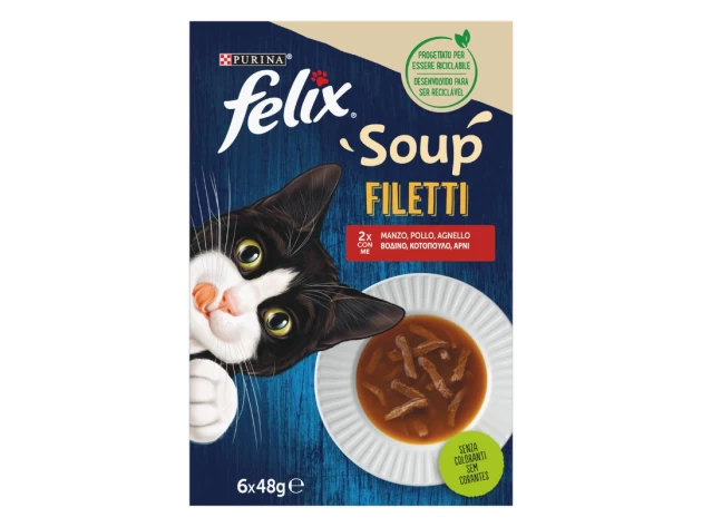 FELIX Soups Fillet Πολυσυσκευασία με Βοδινό, Κοτόπουλο και Αρνί 6x48g