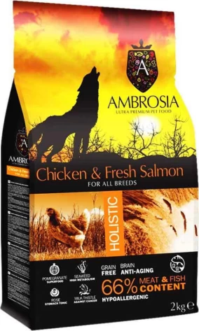 Ambrosia Chicken & Fresh Salmon 12kg Ξηρά Τροφή χωρίς Σιτηρά για Ενήλικους Σκύλους με Σολομό και Κοτόπουλο