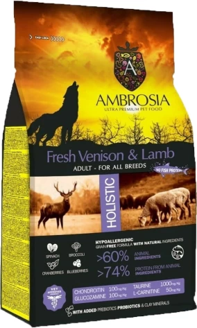 Ambrosia Adult Fresh Venison & Lamp 12kg GRAIN FREE
