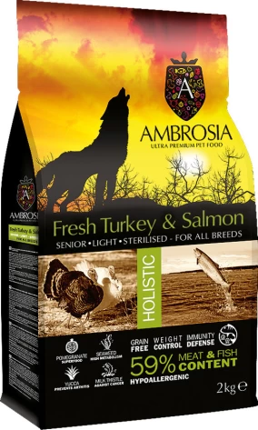 Ambrosia Senior Grain Free Light Salmon & Fresh Turkey 12kg Ξηρά Τροφή Διαίτης για Ηλικιωμένους Στειρωμένους Σκύλους με Γαλοπούλα και Σολομό